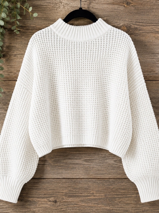 Hollister Sweaters - Hollister Women's White Waffle Knit Cropped Mock Neck Sweater Medium